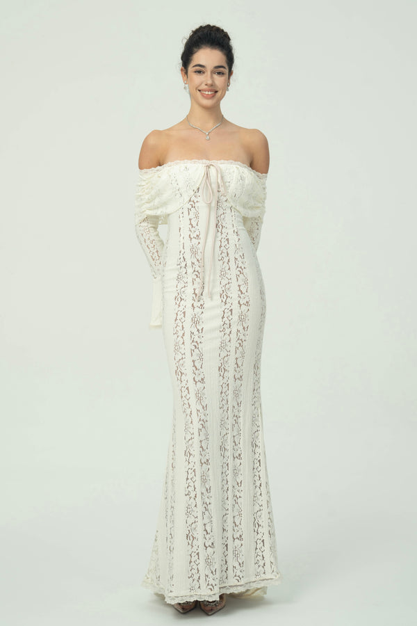 Elegant Off-Shoulder Lace Maxi Dress