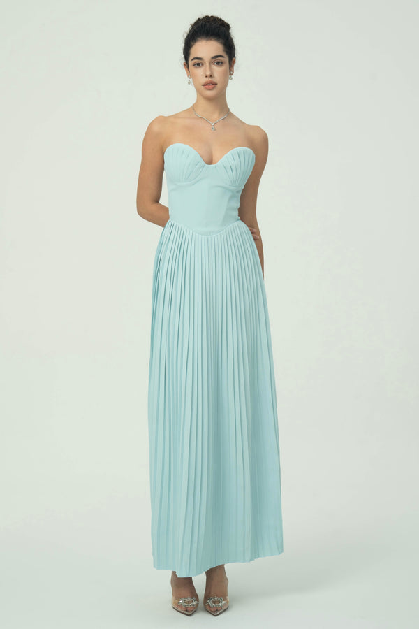 Elegant Strapless Pleated Maxi Dress