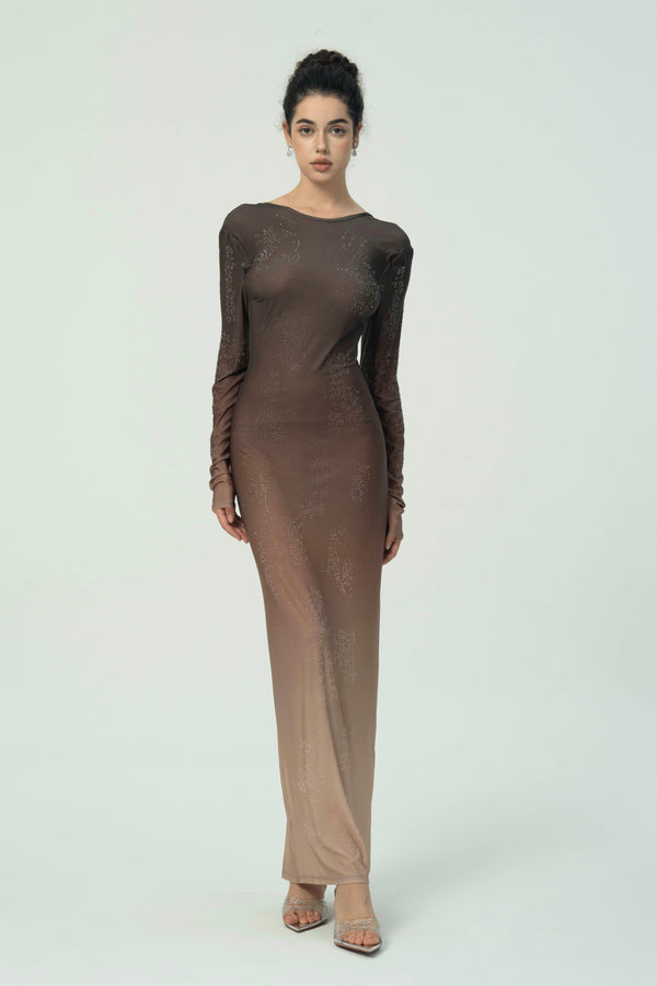 Elegant Gradient Long-Sleeve Maxi Dress