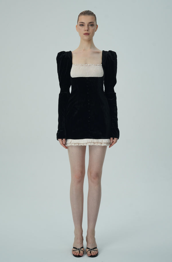 Vintage-Inspired Black Velvet Mini Dress