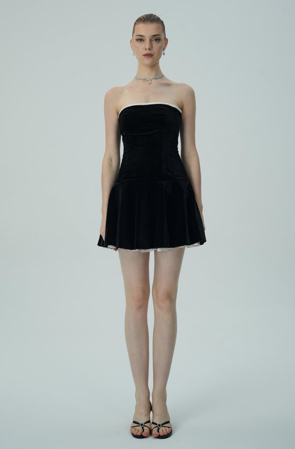 Chic Strapless Black Velvet Mini Dress