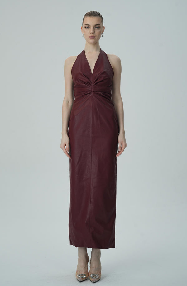 Burgundy Halter-Neck Dress