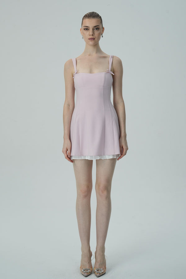 Soft Pink Mini Dress with Bow Strap Details