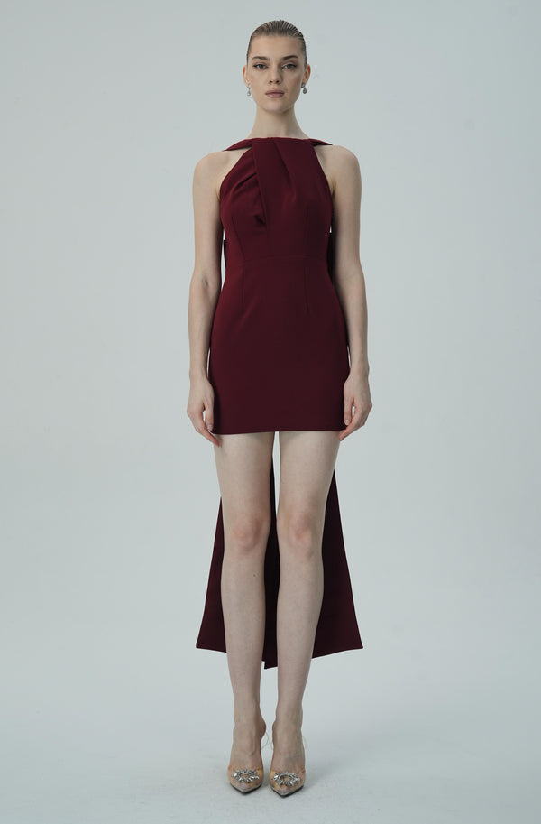 Elegant Burgundy Halter Neck Mini Dress