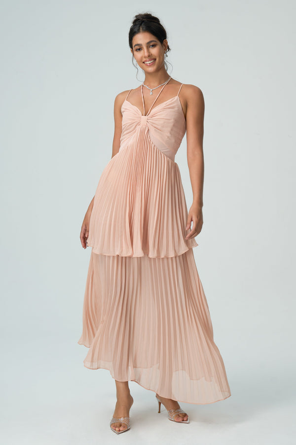 Sierra nude pink high-waisted pleated skirt